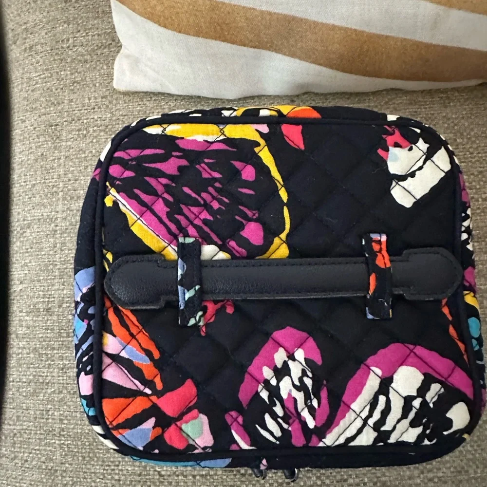 Quilted Floral Travel Case in Black and Multicolor